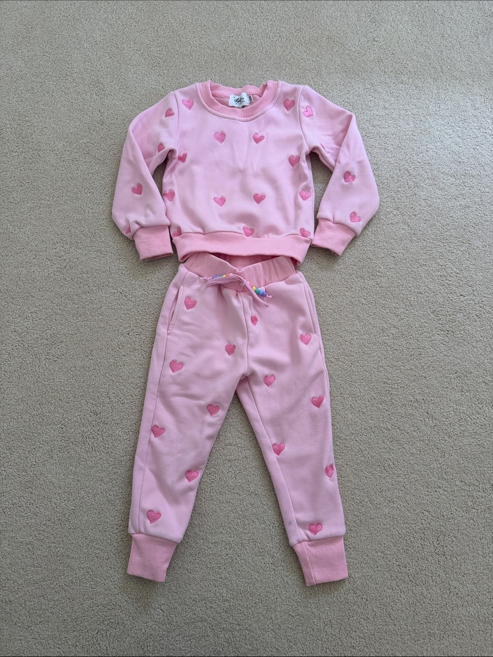 Lola and the Boys Pink Heart Embroidered Sweatshirt & Joggers Set